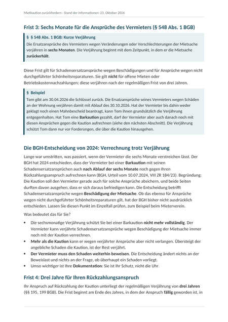 Leitfaden Seite 32: Kapitel 8, Fristen nach § 548 BGB