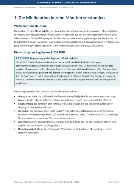 Leitfaden Seite 7: Kapitel 1, Die Mietkaution in zehn Minuten verstanden