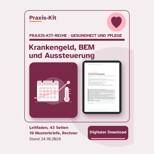 Praxis-Kit Krankengeld: Titelseite und Beispielseiten aus dem Leitfaden