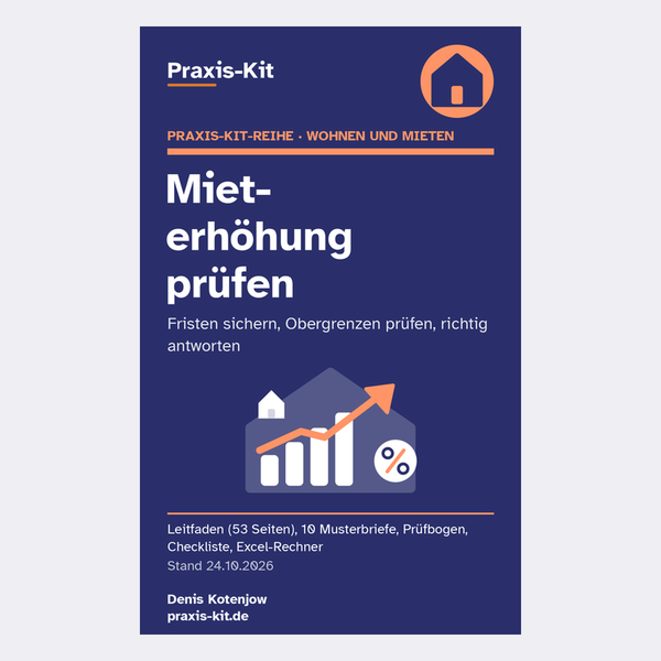 Titelseite des Praxis-Kits Mieterhöhung