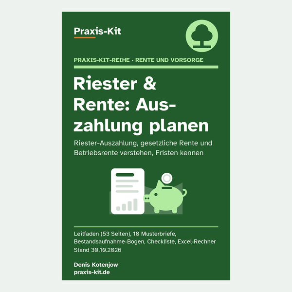 Titelseite des Kits Riester & Rente: Auszahlung planen