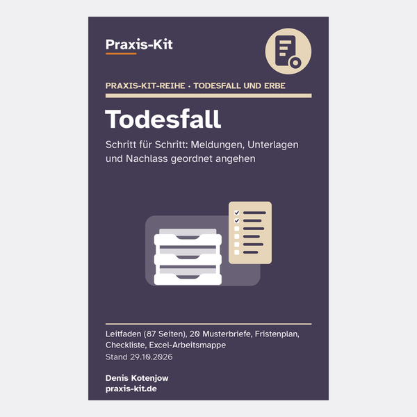 Titelseite des Praxis-Kits Todesfall